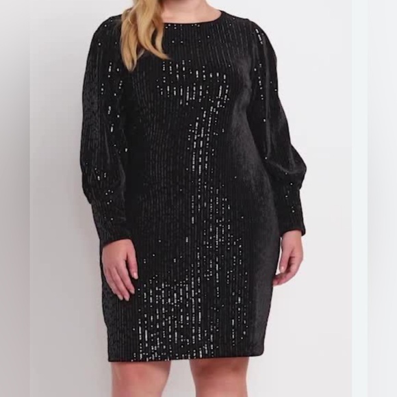 Lane Bryant Black Velvet and Sequin Long Sleeve Party Event Dress Size 22 3X - Picture 1 of 15